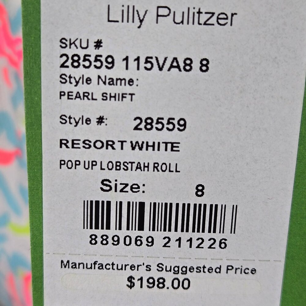 Lilly Pulitzer Size 8 Pearl Shift Dress in Resort White Pop Up Lobstah Roll NWT - Picture 12 of 14